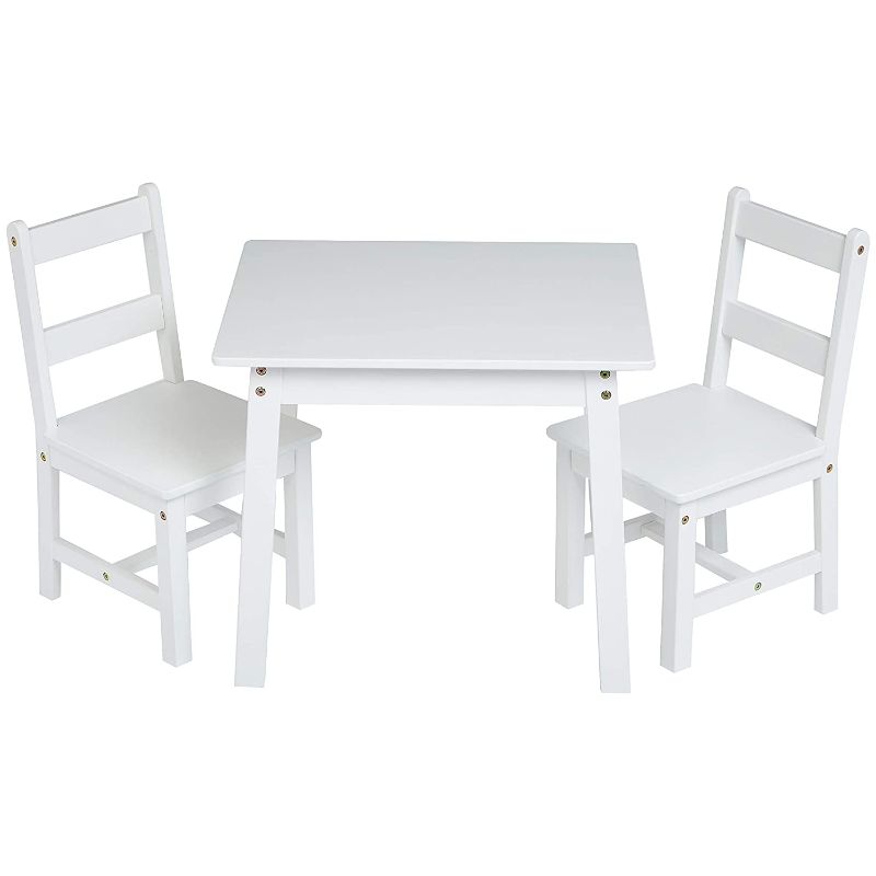 Photo 1 of Amazon Basics Kids Solid Wood Table and 2 Chair Set, White
