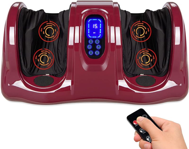 Photo 1 of Best Choice Products Therapeutic Shiatsu Foot Massager Kneading and Rolling for Foot, Ankle, Nerve Pain w/ Handle, High Intensity Rollers, Remote Control, LCD Screen, 3 Massage Modes - Burgundy
