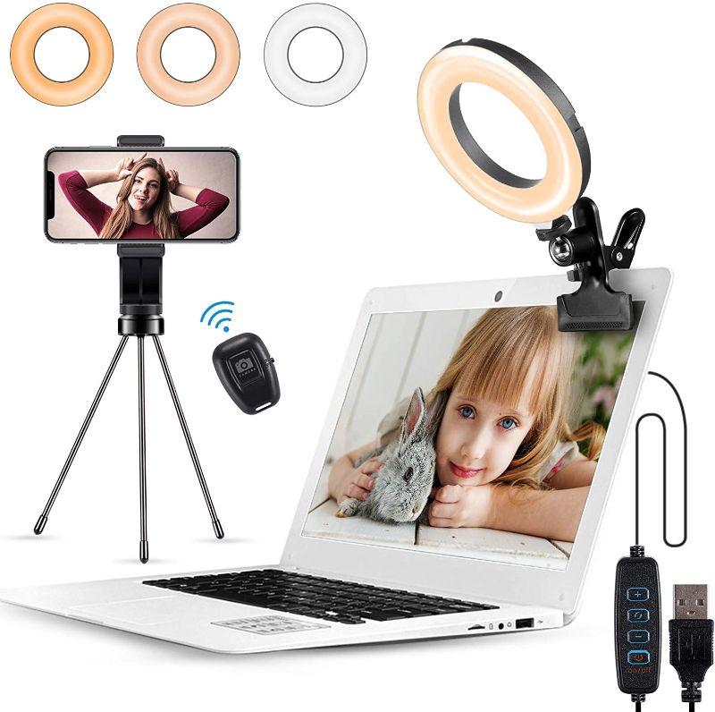 Photo 1 of Video Conference Lighting, Witzon Ring Light for Laptop Computer with Clip Clamp Mount Desk Tripod Stand Phone Holder Small Mini LED Selfie Lights for Zoom Meeting/Live Stream/Video Recording/Makeup - SEALED 
