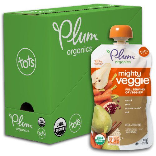 Photo 1 of 3PACK - Plum Organics Mighty Veggie, Organic Toddler Food, Carrot, Pear, Pomegranate & Oats, 4oz Pouch (Pack of 6) - BEST BEFORE JAN/03/2022
