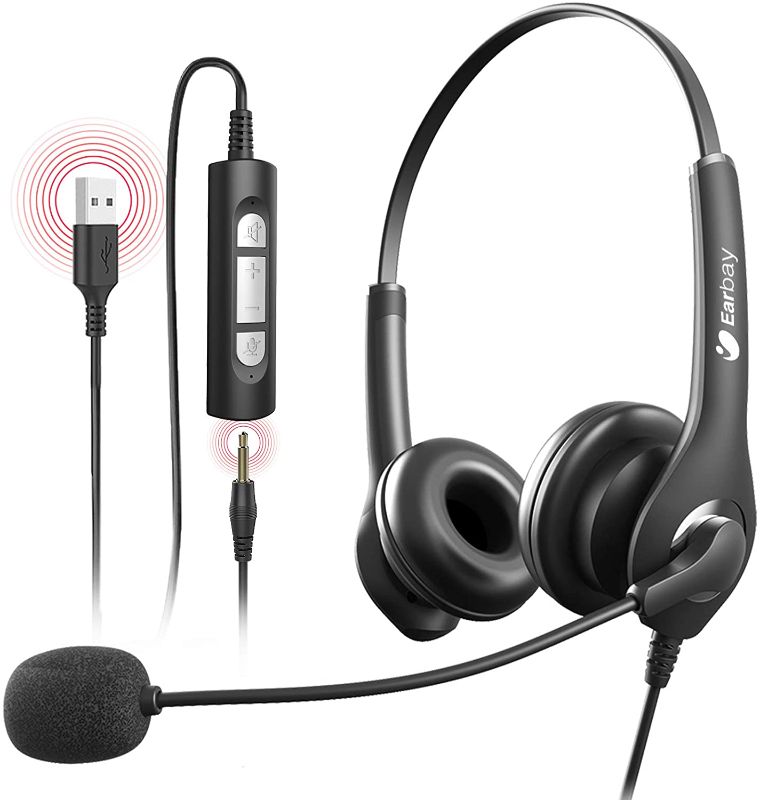 Photo 1 of USB Computer Headset With Microphone Noise Cancelling,3.5mm Jack Wired Headphones For Cell Phone,Corded Headphones for call center,270 Degree Mic,Volume Control With Mute,Office Headset For Zoom,Skype
