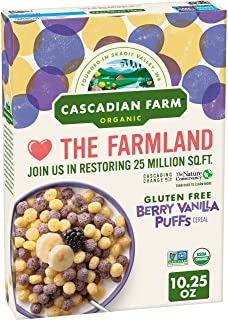 Photo 1 of 2 BOXES Cascadian Farm Organic Berry Vanilla Puffs Cereal, Gluten Free, 10.25 oz  BEST BY 01 JUL 2022