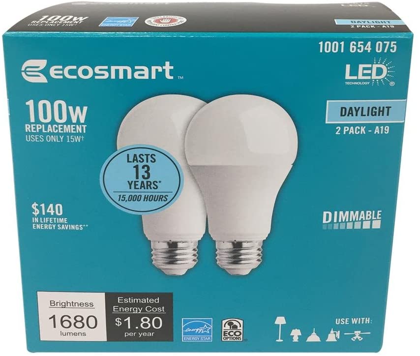 Photo 1 of 100W Equivalent Daylight A19 Energy Star and Dimmable LED Light Bulb (2-Pack) (Packaging may vary)
