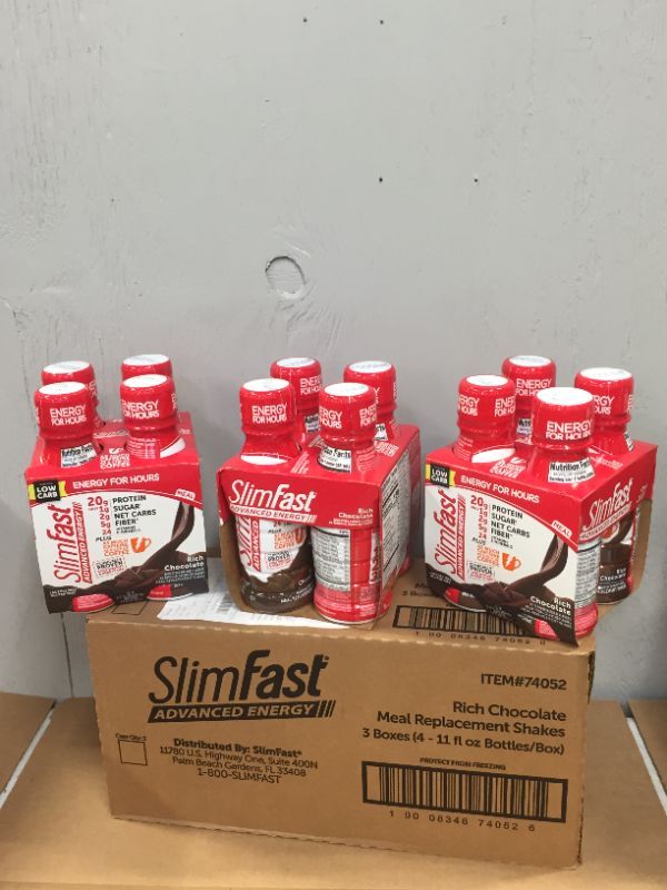 Photo 2 of ***new brand open for photo**** SlimFast Advanced Energy Rich Chocolate Meal Replacement Shake, 11 Fluid Ounce -- 2 pack of  12 per case ---expiration date 12-22-2021---
