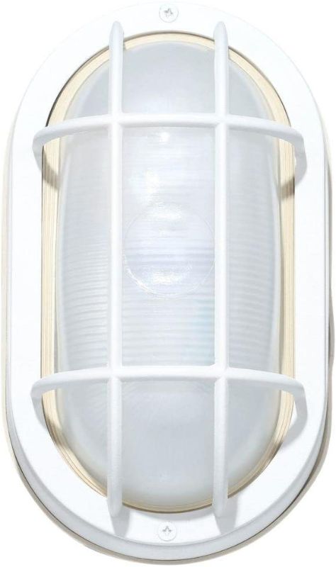 Photo 1 of Hampton Bay White Cast Aluminum 8.5 In. Oval Bulkhead With Bulb Included HB8822P-06
