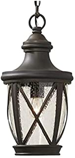 Photo 1 of allen + roth Castine Bronze Craftsman Seeded Glass Lantern LED Pendant Light