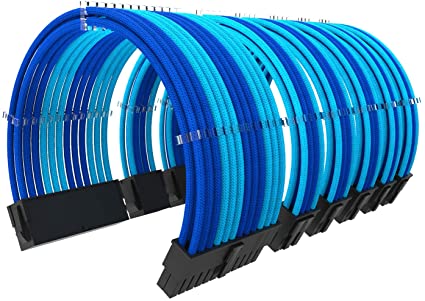 Photo 1 of ABNO1 PSU Cable Extension for Power Supply 30 cm Length with Cable Combs Extension Cable Kit 24-Pin 8-Pin 6-Pin Sleeved Cable LIGHTBLUE/Blue
