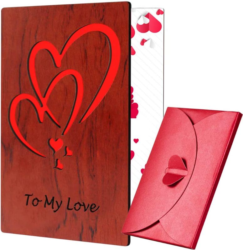 Photo 1 of 10 PACK Wooden Greeting Cards, Happy Valentines Day Card
