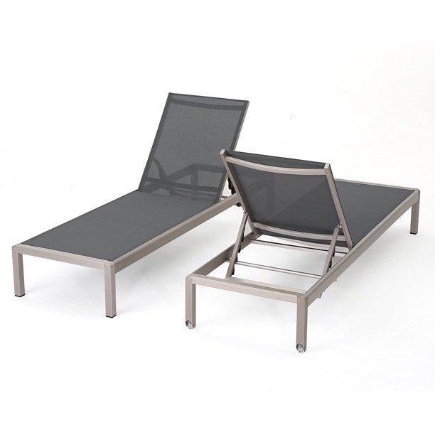 Photo 1 of Christopher Knight Home Cape Coral Outdoor Mesh Chaise Lounges, 2-Pcs Set, Dark Grey / Silver
