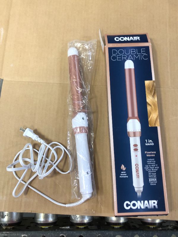 Photo 2 of Conair Double Ceramic Curling Wand, 1 Inch Curling Wand, White / Rose Gold