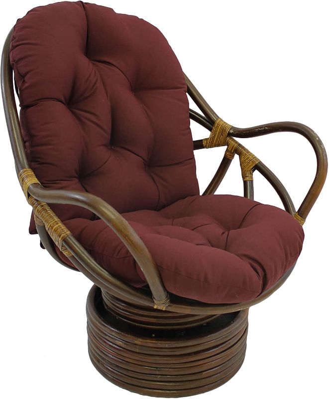 Photo 1 of Blazing Needles Solid Twill Swivel Rocker Chair Cushion, 48" x 24", Burgundy--no cushion 
