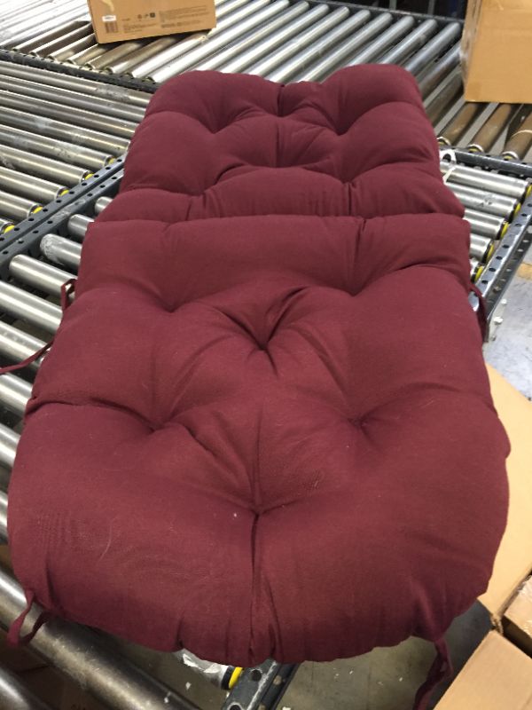 Photo 2 of Blazing Needles Solid Twill Swivel Rocker Chair Cushion, 48" x 24", Burgundy--no cushion 
