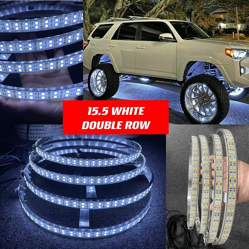 Photo 1 of Sando Tech IP68 Waterproof 15.5â€˜â€ PURE WHITE Double Row Dual Raw 300Leds Brightest Strobe Led Wheel Ring Lights Rim Lights Car Tire Lights Switch Control - 4 Lights
