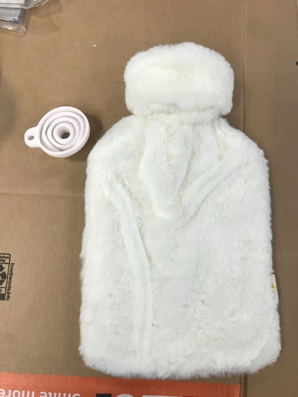 Photo 1 of BetterDay® Hooded Hot Water Bottle™ - Hot Water Bottle with Cover British Standard 1970:2012 Natural Rubber and Removable Cover - 2 Litre Large Hot Water Bottle with Soft Fluffy Cover (White)