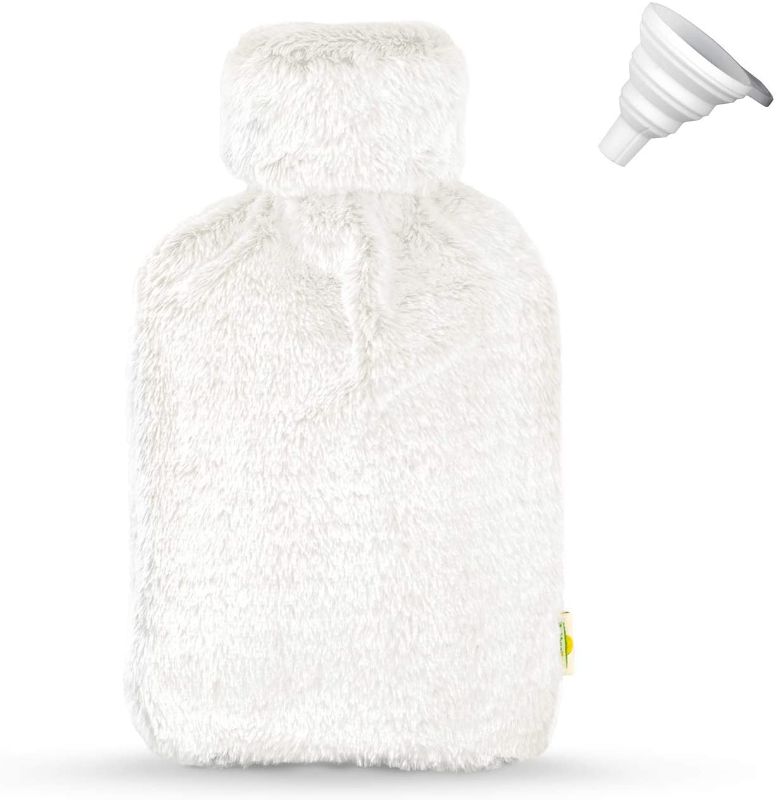 Photo 1 of BetterDay® Hooded Hot Water Bottle™ - Hot Water Bottle with Cover British Standard 1970:2012 Natural Rubber and Removable Cover - 2 Litre Large Hot Water Bottle with Soft Fluffy Cover (White)