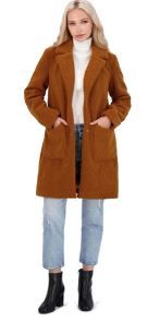 Photo 1 of French Connection Teddy Faux Shearling Coat for Women-Open Front Lapel Midi Coat Size Large