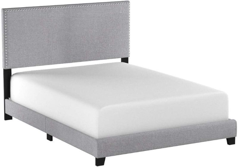 Photo 1 of Crown Mark Erin Upholstered Panel Bed in Gray, Queen