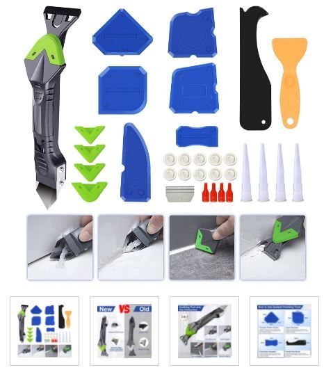 Photo 1 of 24 PCS Caulking Tool Kit, REFLYING Silicone Caulking Tools Including Caulk Remover Scraper with 3 Exchangeable Blade, 8 Sealant Finishing Tool for Door Window Kitchen Bathroom Sink Joint
