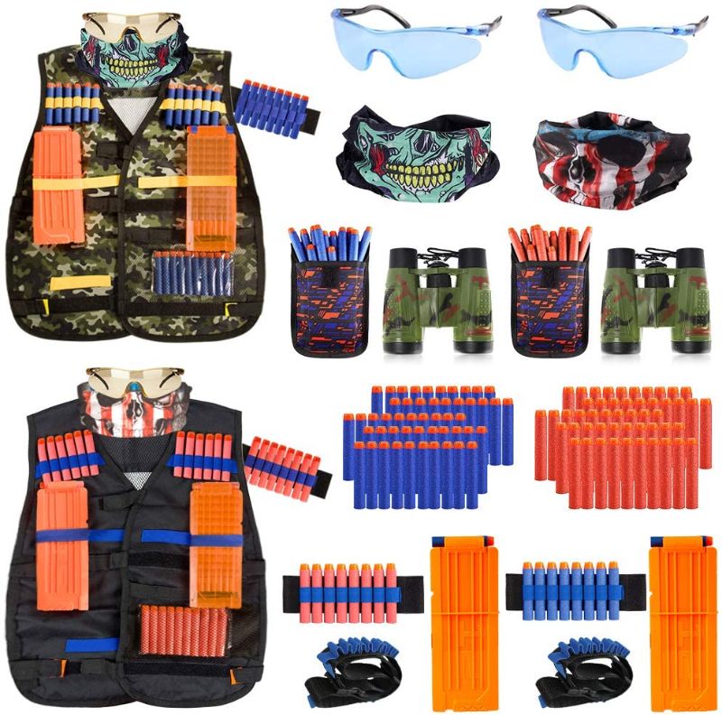 Photo 1 of 2 Pack Kids Tactical Vest Kit for Nerf Guns Game N-Strike Elite Series Wars with Refill Darts, Reload Clips, Tactical Mask, and Protective Glasses for Boys ,Girls