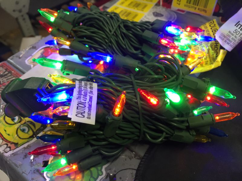 Photo 2 of 29.5 ft. 100-Light LED Mini Multi Color String Light with Green Wire
