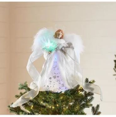 Photo 1 of 12 in. LED Angel Silver Christmas Tree Topper
