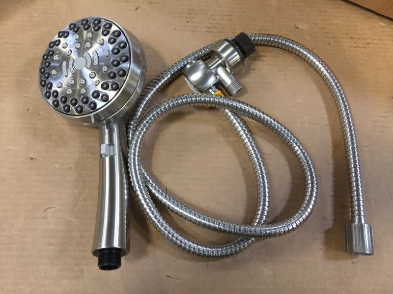 Photo 2 of 6-Spray Patterns 4.5 in. Single Wall Mount Adjustable Handheld Shower Head in Brushed Nickel
