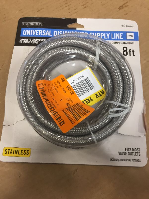 Photo 1 of Everbilt 3/8 in. x 3/8 in. x 96 in. Stainless Steel Universal Dishwasher Supply Line