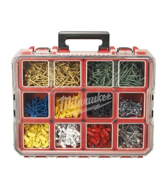 Photo 1 of 10-Compartment Red Deep Pro Portable Tool Box with Storage and Organization Bins for Small Parts
