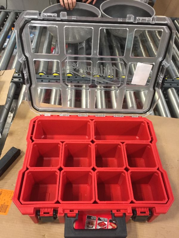 Photo 3 of 10-Compartment Red Deep Pro Portable Tool Box with Storage and Organization Bins for Small Parts
