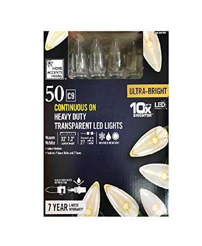 Photo 1 of Home Accents 50 Warm White C9 Ultra-Bright Continuous On Heavy Duty Transparent LED Lights