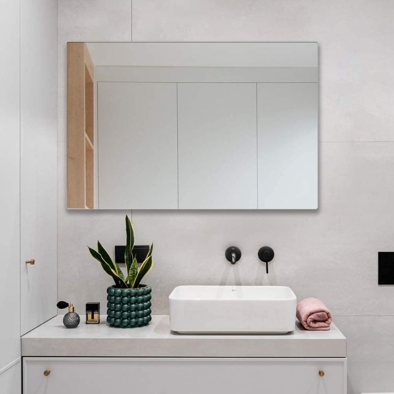 Photo 1 of belle electrical Wall Bathroom Mirrors 32X24 Inch, Thin Large Modern Rectangular Aluminum Metal Frame Bathroom Mirrors for Wall, Silver Makeup Wall Mirror Hangs in Vertically or Horizontally