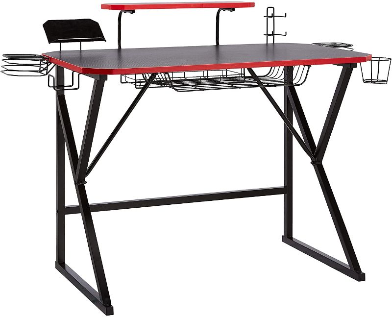 Photo 1 of Amazon Basics Gaming Computer Desk with Storage for Controller, Headphone & Speaker - Red