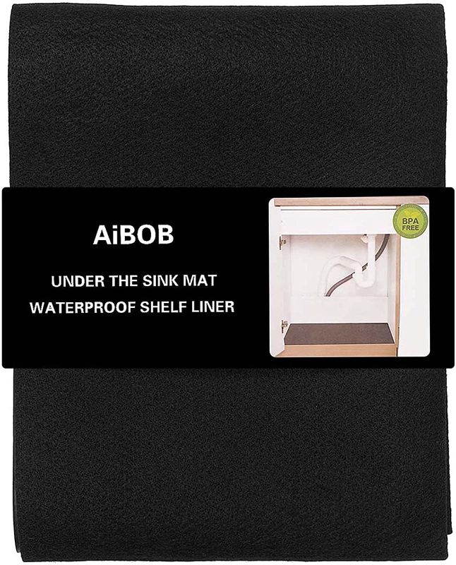Photo 1 of AiBOB Under Sink Mat - 24 X 60 Inches, Waterproof Shelf Liners for Kitchen and Bathroom Sinks, Durable thicker Mats, Protects Cabinets, Black