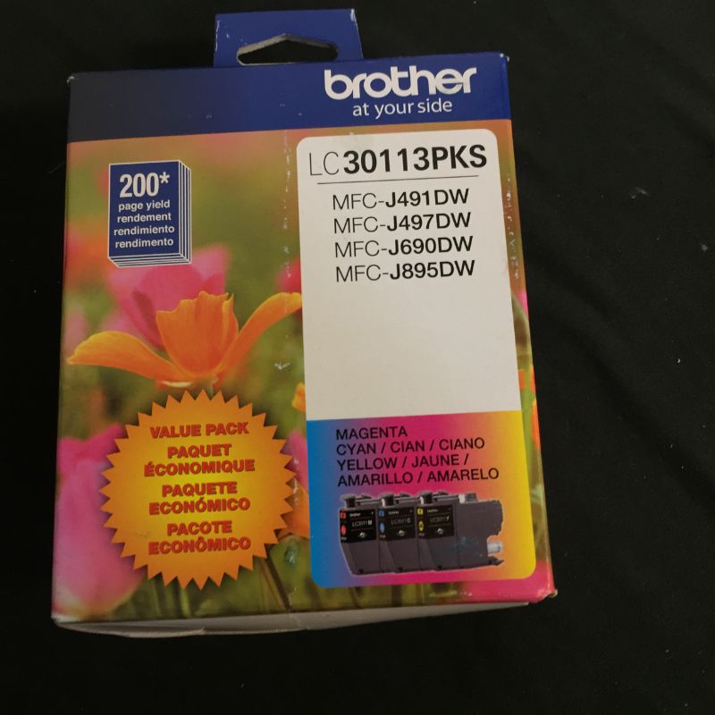 Photo 2 of Brother Genuine LC30113PKS 3-Pack Standard Yield Color Ink Cartridges, Page Yield Up to 200 Pages/Cartridge Includes Cyan, Magenta and Yellow, LC3011