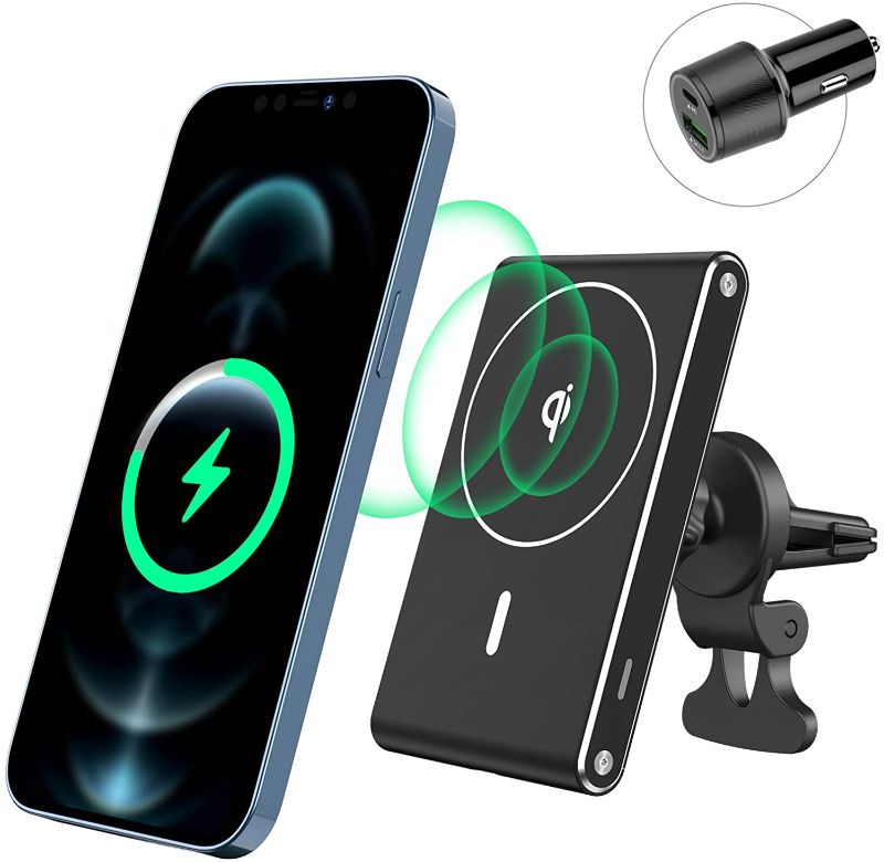 Photo 1 of Magnetic Wireless Car Charger,Hohosb Mag-Safe Wireless Car Charger [Magnetic Attachment and Alignment], Compatible with iPhone 12/12 Pro/12 mini/12 Pro Max Air Vent Car Mount with QC3.0/PD Adapter