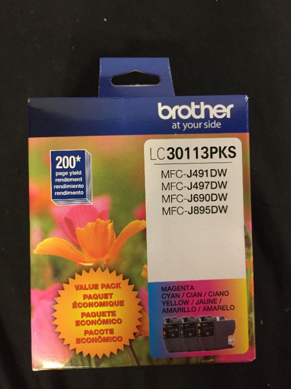 Photo 1 of Brother Genuine LC30113PKS 3-Pack Standard Yield Color Ink Cartridges, Page Yield Up to 200 Pages/Cartridge Includes Cyan, Magenta and Yellow, LC3011