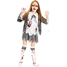 Photo 1 of IKALI Zombie Halloween Costume, Girls Boys Women Cheerleader High School Prisoner Bride Nurse Bloody Kids Fancy Dress Outfit
SIZE: 4-6 YRS