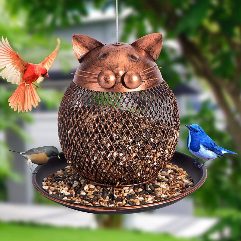 Photo 2 of Bird Feeder, Hanging Metal Wild Bird Feeders for Outside, Cat Shape Metal Mesh Bird Feeder for Garden Yard Decoration
