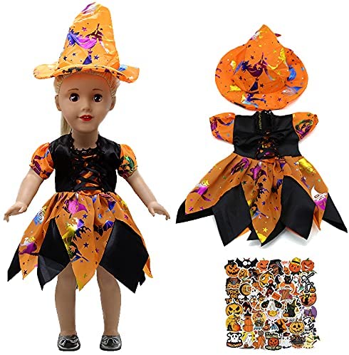 Photo 1 of ELJRBCK 18inch Doll Clothes- Halloween Outfit-Fits American Girl Dolls and My Life, 1pcHalloween Costume and Witch Hat with 10Pices Halloween Sticker | Doll and Shoese Not Included (Halloween Clothes)
