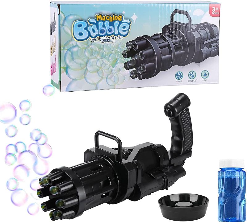 Photo 1 of DEdex Gatling Bubble Machine Bubble Gun, Automatic Bubble Machine, 2021 New Cool Toys Gift for Kids, 8-Holes Huge Amount Bubble Maker, Summer Outdoor Activities Toys for Boys and Girls(Black)

