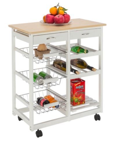 Photo 1 of Zimtown Kitchen Trolley Cart Rolling Wood Dining Storage Drawers Stand Durable white
