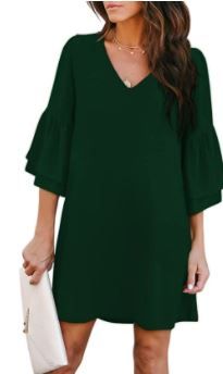 Photo 1 of BELONGSCI Women's Dress Sweet & Cute V-Neck Bell Sleeve Shift Dress Mini Dress
