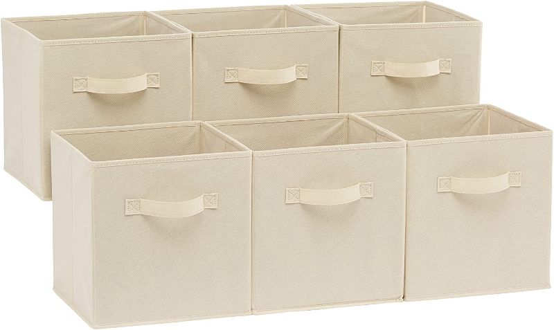 Photo 1 of Amazon Basics Collapsible Fabric Storage Cubes Organizer with Handles, Beige - Pack of 6
