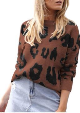 Photo 1 of Carprinass Women's Stylish Leopard Pullover Sweater Long Sleeve Knitwear Blouse size XL
