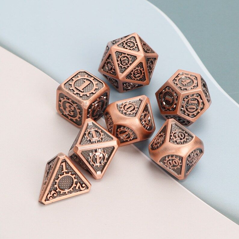 Photo 1 of Metal Dice Set D&D, Dungeons and Dragons DND Dice Set, Retro Number Rainbow Unique Polyhedron Game Role Playing Metal Dice Set
