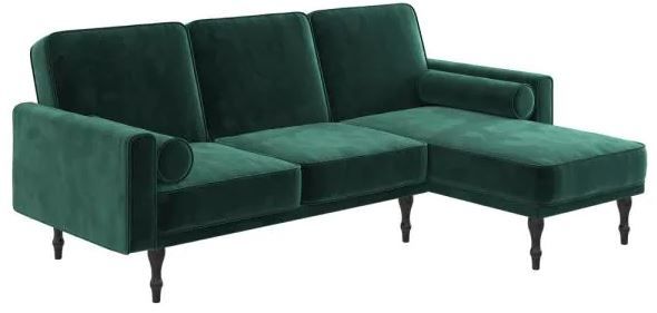 Photo 1 of BOX 2 OF 2 Elinda Green Velvet Small Space Sectional Futon
