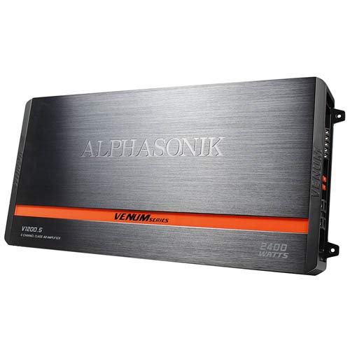 Photo 1 of Alphasonik V1200.5 Venum Series 2400 Watts Max 5-Channel Car Amp with Power Plant Chip 4-Way Protection Circuitry Multi-Channel Bridgeable Class A/B Amp with Remote Bass Boost Control Knob Include
