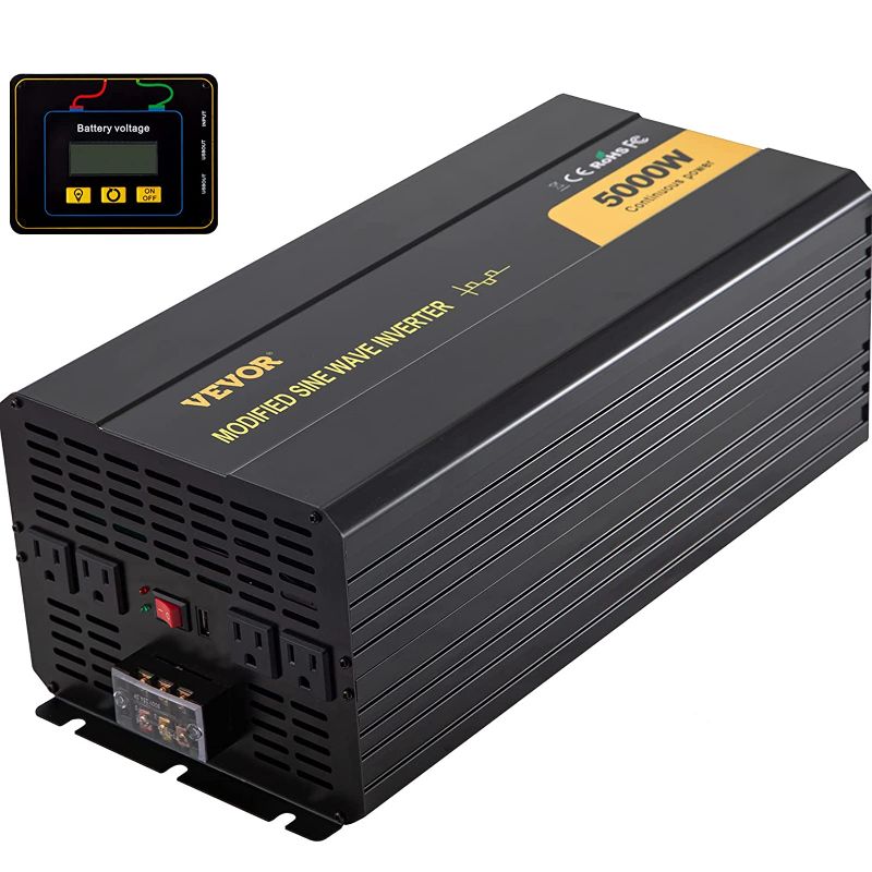 Photo 1 of VEVOR Power Inverter, 5000W Modified Sine Wave Inverter, DC 12V to AC 120V Car Converter, with LCD Remote Controller, LED Indicator, AC Outlets Inverter for Truck RV Car Boat Travel Camping Emergency
