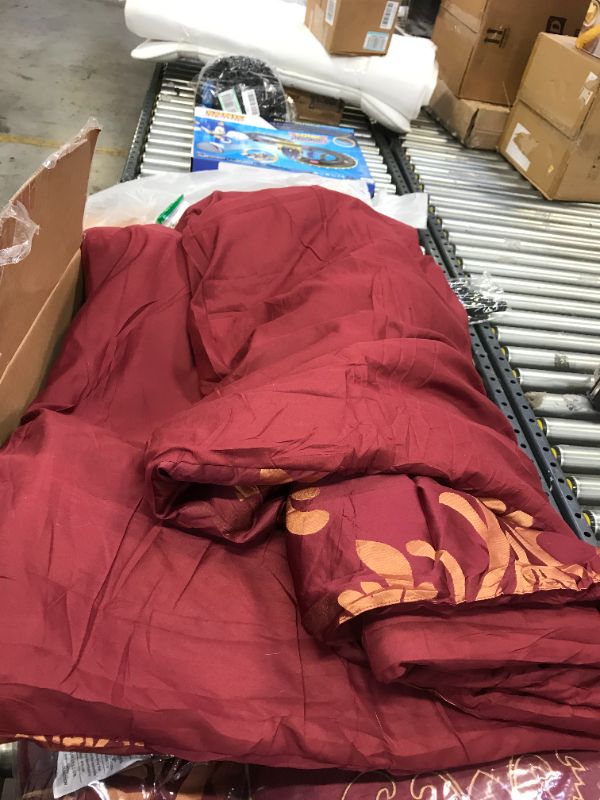 Photo 1 of Chezmoi Collection 7-Piece Jacquard Floral Comforter Set (California King, Maroon)
