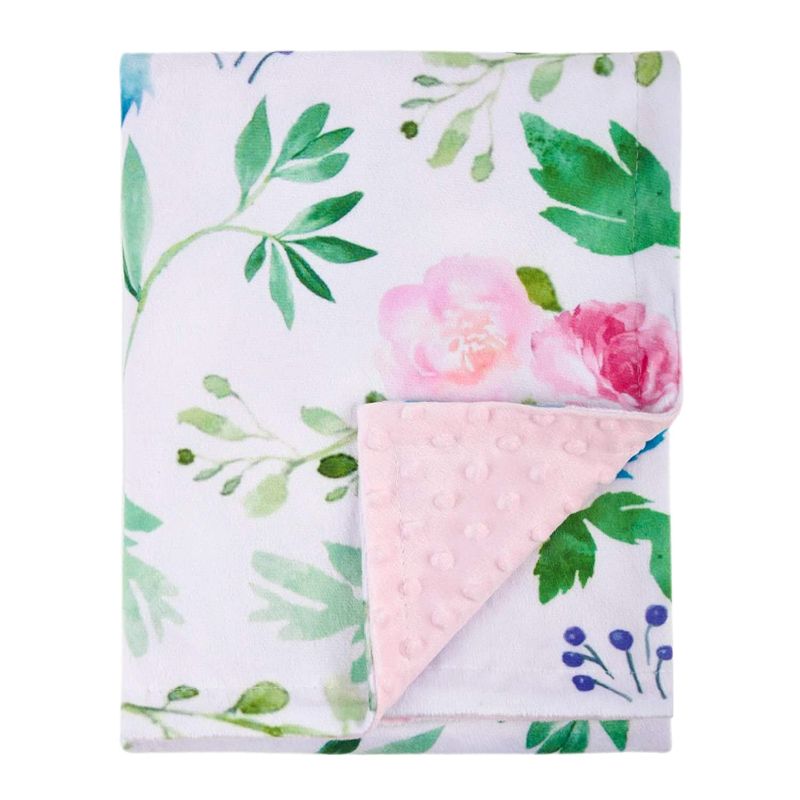 Photo 1 of Baby Blanket for Girls Super Soft Double Layer Minky with Dotted Backing, Receiving Blanket with Pink Floral Multicolor Printed Blanket 30 x 40 Inch(75x100cm)
